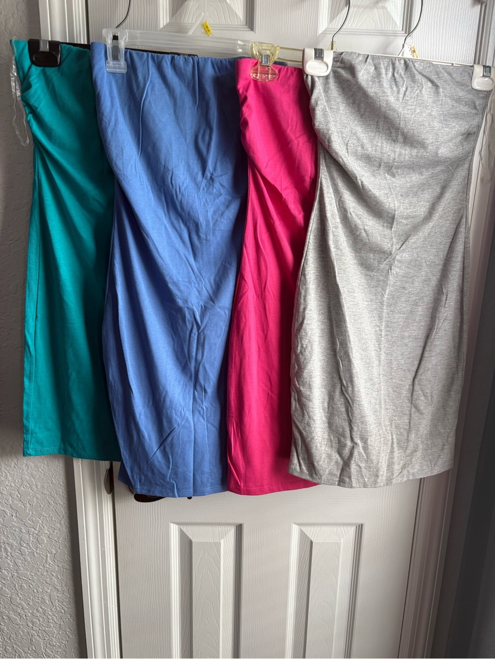 Set of 4-Women’s Solid Color Tube Dresses- Teal, Blue, Pink, Silver